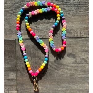 Colorful Beaded Teacher Nurse Lanyard with Hearts